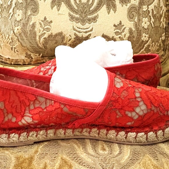 VALENTINO GARAVANI MESH LACE FLORAL RED ESPADRILLES SIZE: 39 - Picture 5 of 10